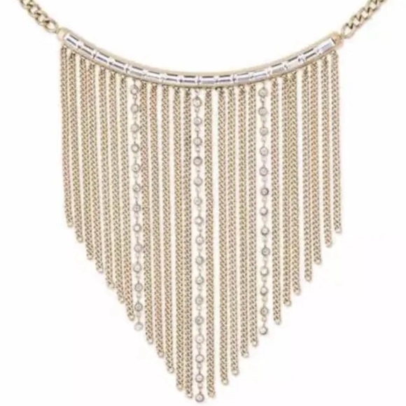 🚨Final Sale🚨 !! NIB Michael Kors Godtone Fringe Bib Necklace w/Crystals - Picture 4 of 6